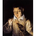 A Boy Blowing on an Ember to Light by El Greco-Art gallery oil...