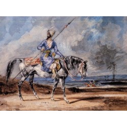 A Turkish Man on a Grey Horse by  Eugène Delacroix-Art gallery oil...