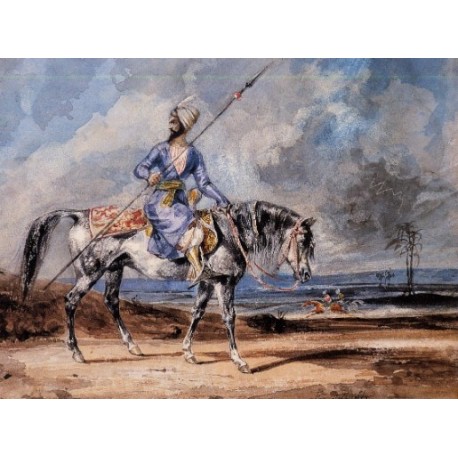 A Turkish Man on a Grey Horse by  Eugène Delacroix-Art gallery oil...