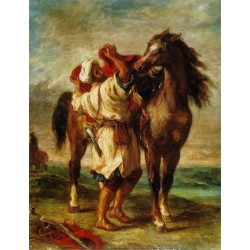 Arab Saddling his Horse by Eugène Delacroix-Art gallery oil...