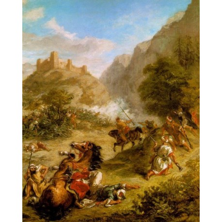 Arabs Skirmishing in the Mountains 1863 by Eugène Delacroix-Art gallery oil painting reproductions