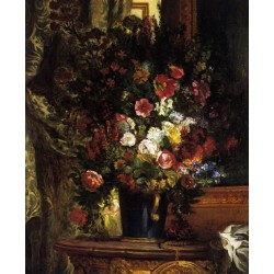 A Vase of Flowers on a Console by Eugene Delacroix-Art gallery oil...
