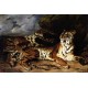 A Young Tiger Playing with its Mother by Eugene-Delacroix-Art gallery oil painting reproductions