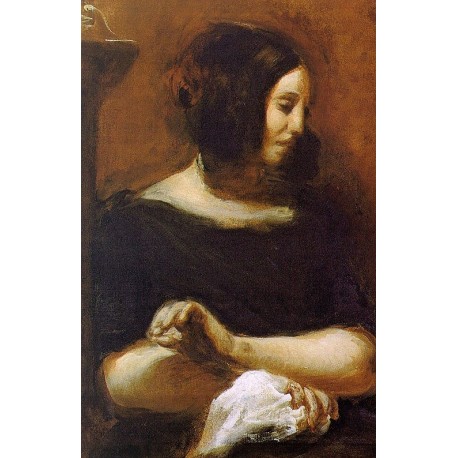 Portrait of George Sand by Eugène Delacroix-Art gallery oil...