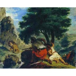 The Lion Hunt in Marocco 1854 by Eugène Delacroix-Art gallery oil painting reproductions
