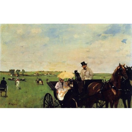 A Carriage at the Races by Edgar Degas-Art gallery oil painting...