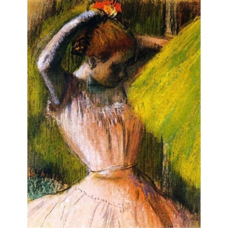 Ballet Corps Member Fixing Her Hair by Edgar Degas-Art gallery oil painting reproductions