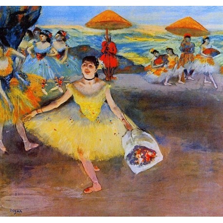 Dancer with Bouquet Curtseying by Edgar Degas - Art gallery oil painting reproductions