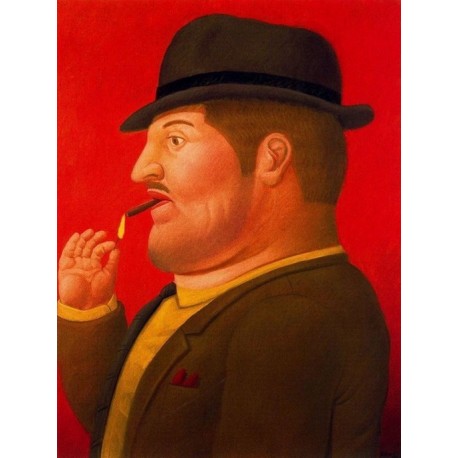 Hombre fumando By Fernando Botero - Art gallery oil painting...