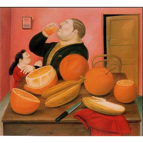 Man drink Orange Juice By Fernando Botero - Art gallery oil painting reproductions