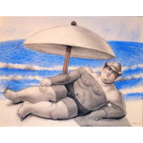 Man On The Beach By Fernando Botero - Art gallery oil painting...