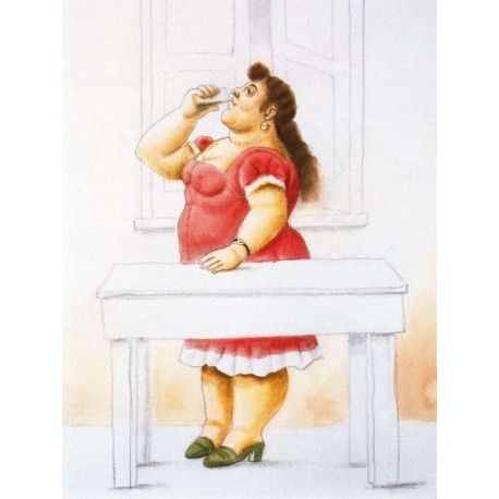 Mujer de pie-bebiendo By Fernando Botero - Art gallery oil painting reproductions