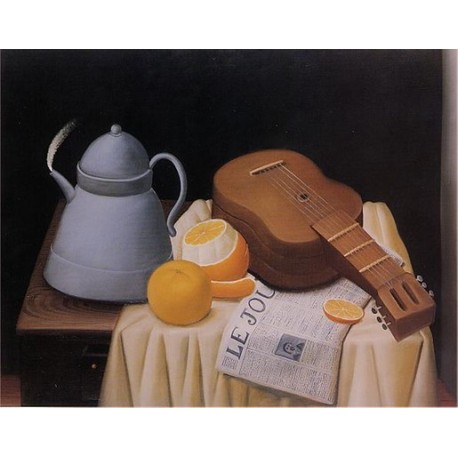 Still Life with Le Journal By Fernando Botero - Art gallery oil painting reproductions