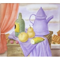 Still Life With Green Bottle By Fernando Botero - Art gallery oil painting reproductions