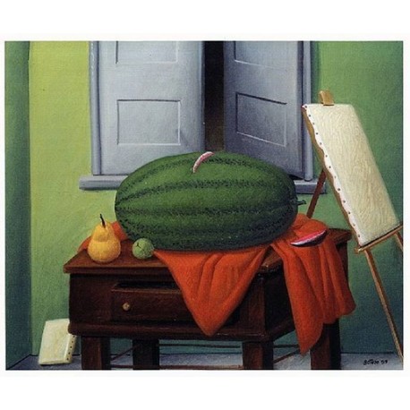 Still Life With Watermelon By Fernando Botero - Art gallery oil...