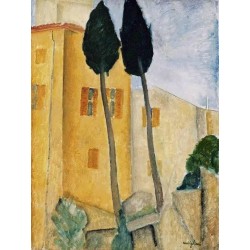 Cypress Trees And Houses, Midday Landscape by Amedeo Modigliani 