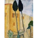 Cypress Trees And Houses, Midday Landscape by Amedeo Modigliani 