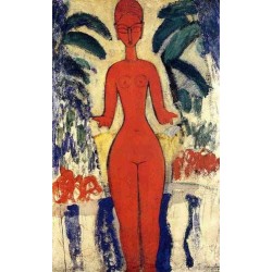 Standing Nude With Garden Background by Amedeo Modigliani 
