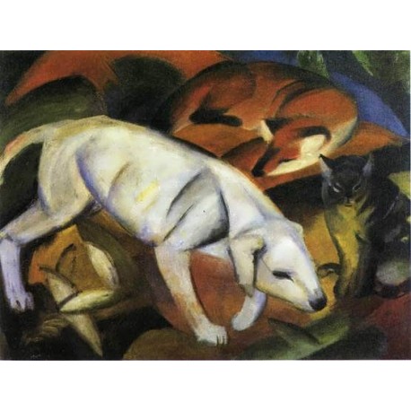 Three Animals (Dog, Fox And Cat) by Franz Marc oil painting art...
