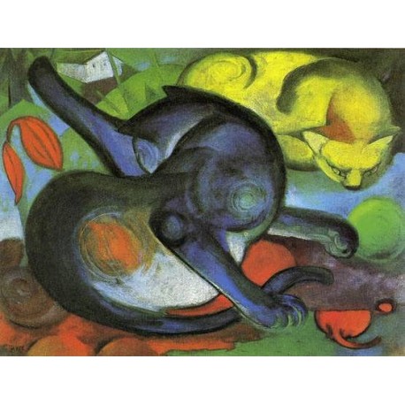 Two Cats, Blue And Yellow by Franz Marc oil painting art gallery