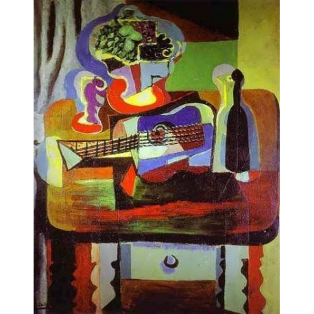 Guitar Bottle Bowl with Fruit and Glasson Table by Pablo Picasso oil painting art gallery