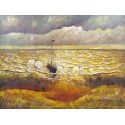 Beach with Figures and Sea with a Ship-border by Vincent Van Gogh...
