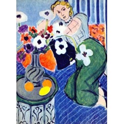 Anemones and Woman, Harmony in Blue By Henri Matisse oil painting...