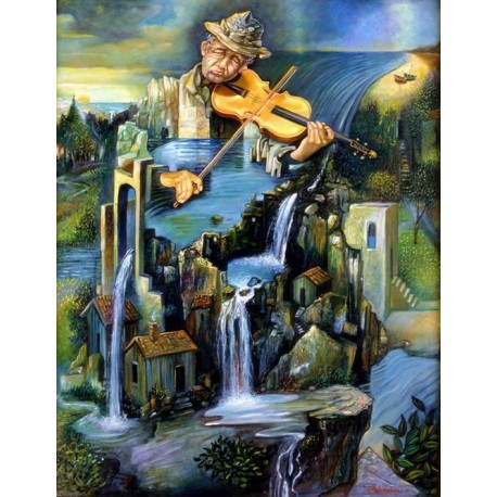 Israel Rubinstein - Fiddler on the Falls | Jewish Art Oil Painting Gallery