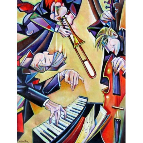 Israel Rubinstein - Jazz Band | Jewish Art Oil Painting Gallery