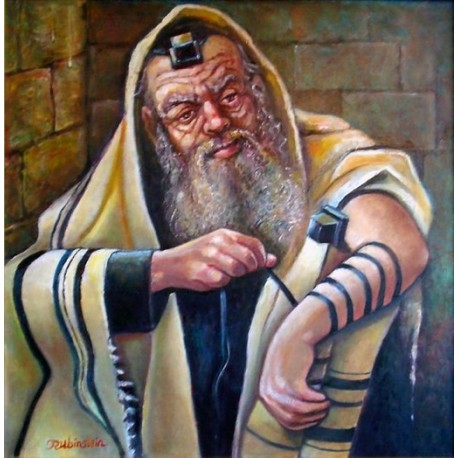 Israel Rubinstein - Tefilin | Jewish Art Oil Painting Gallery