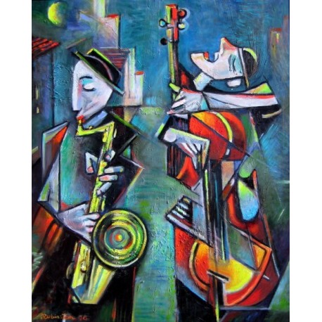 Israel Rubinstein - Kliezmer Duo | Jewish Art Oil Painting Gallery