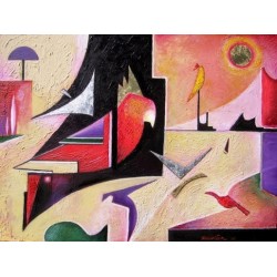 Israel Rubinstein -Parrot Abstract | Jewish Art Oil Painting Gallery