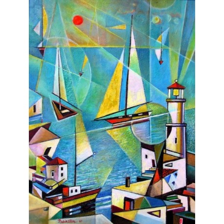 Israel Rubinstein - Telaviv Harbor | Jewish Art Oil Painting Gallery