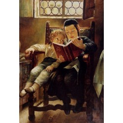 Elena Flerova - Brothers Studying | Jewish Art Oil Painting Gallery