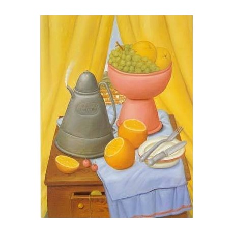 Still Life with Coffee Pot By Fernando Botero - Art gallery oil...
