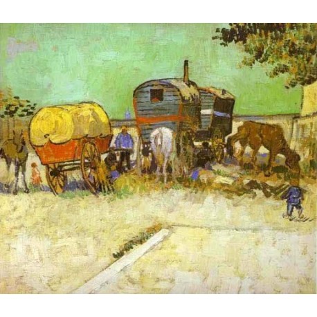 The Caravans Gypsy Camp near Arles by Vincent Van Gogh - Art gallery oil painting reproductions
