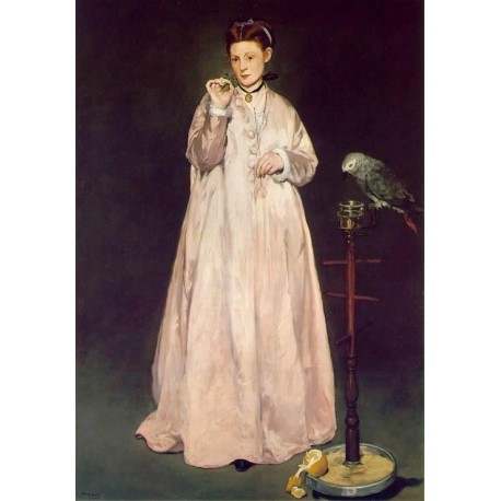 Woman with Parrot 1866 By Edouard Manet - Art gallery oil painting...