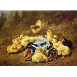 Chicks and Delft Bowl by Arthur F. Tait – Hand-Painted Reproduction