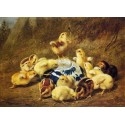 Chicks and Delft Bowl by Arthur F. Tait – Hand-Painted Reproduction
