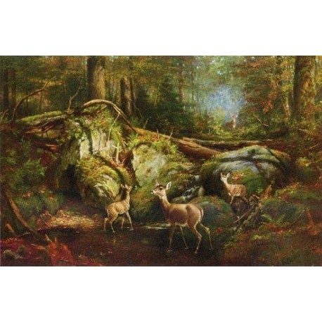 Huge artwork oil painting arthur-fitzwilliam-tait-the-adirondacks deer in view 