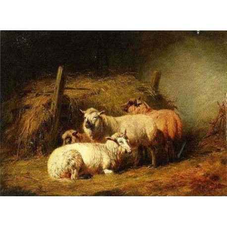 Sheep in Shed By Arthur Fitzwilliam Tait - Art gallery oil painting reproductions