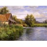 Cottage by the River - Art gallery oil painting