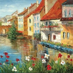 River Cottages - Art gallery oil painting