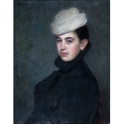 Woman with a White Hat by Lazar Krestin | Jewish Art Oil Painting Gallery