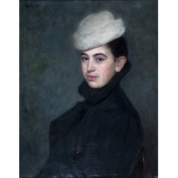 Woman with a White Hat by Lazar Krestin | Jewish Art Oil Painting...