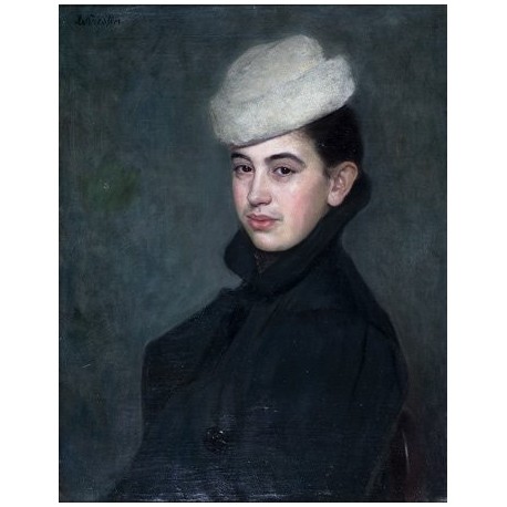 Woman with a White Hat by Lazar Krestin | Jewish Art Oil Painting Gallery