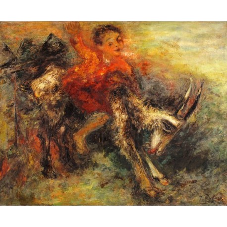 Child Riding a Goat by Issachar Ber Ryback Jewish Art Oil Painting...