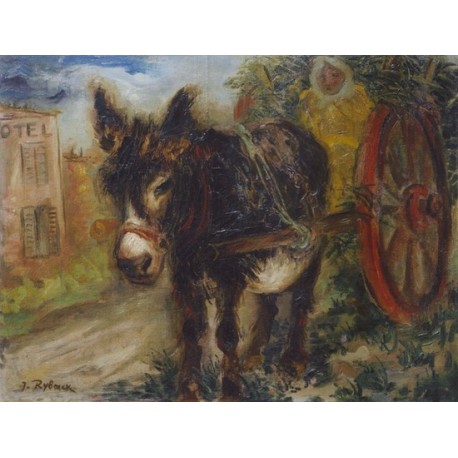 Donkey and Wagon by Issachar Ber Ryback Jewish Art Oil Painting...