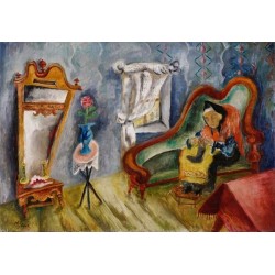 Interior with Woman Knitting by Issachar Ber Ryback Jewish Art Oil...
