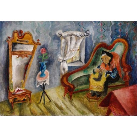 Interior with Woman Knitting by Issachar Ber Ryback Jewish Art Oil...